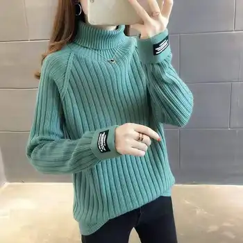 

Women Solid Turn-down Collar Knitted Sweater Thick Pure Casual knitted Pullovers Simple Spring Autumn New