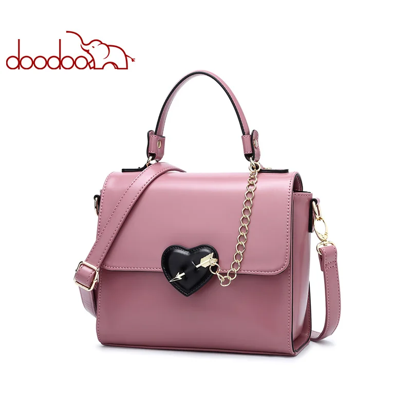 

DOODOO Women Leather Handbag Tote Bag Female Shoulder Crossbody Bags Ladies Artificial Leather Top-handle Bag Chain Heart-shaped