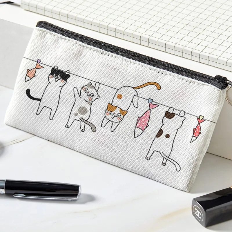 Women and Men Funny Cute Cat And Dog Cartoon Picture Coin Purse Girls Wallet Pouch Zipper Small Canvas Bag