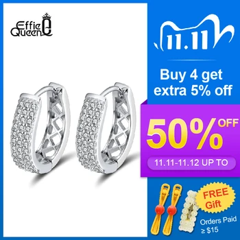 

Effie Queen Real 925 Sterling Silver Women Hoop Earrings AAAA Zircon Female Earrings with Rhinestone Trendy Jewelry Gifts SE262