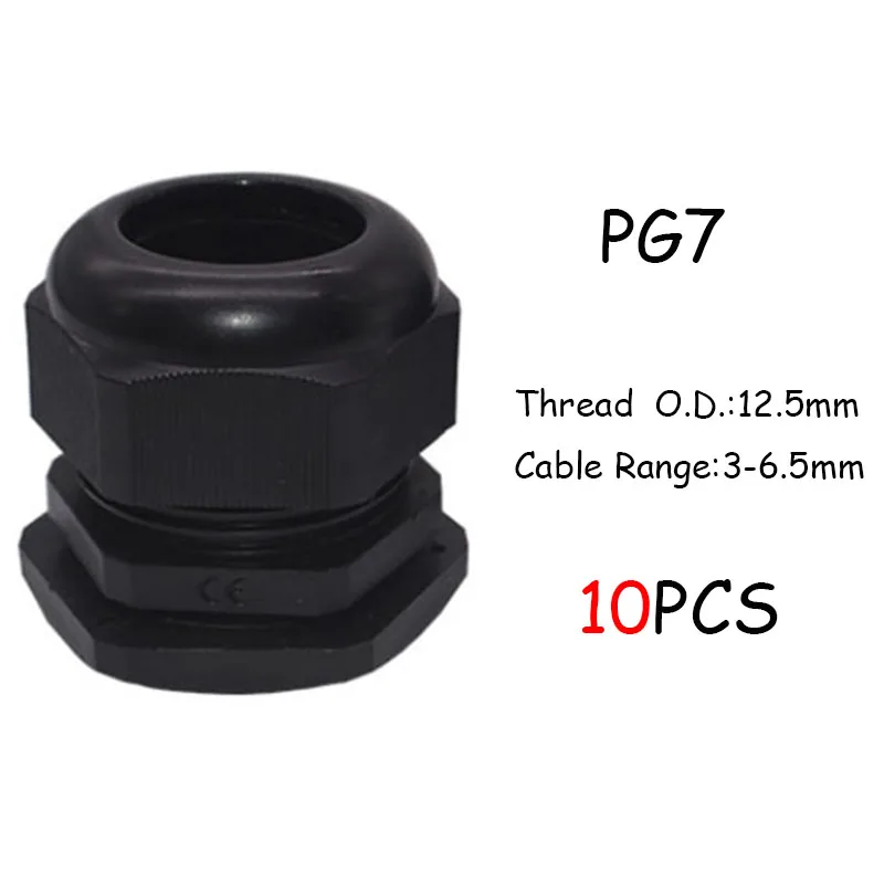10 шт. IP68 PG7 для 3-6,5 мм PG9 PG11 PG13.5 PG16 PG19 провода кабель CE белый черный Водонепроницаемый Нейлон Пластик кабельный ввод Разъем - Цвет: PG7 Black