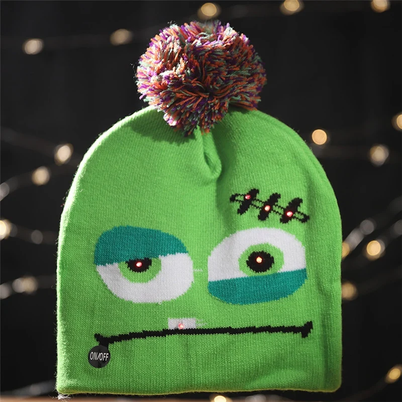 AFBC LED Halloween Glowing Knit Cap Hat Christmas Sweater Beanie Light Up Knitted Hat Halloween Adult Christmas Party