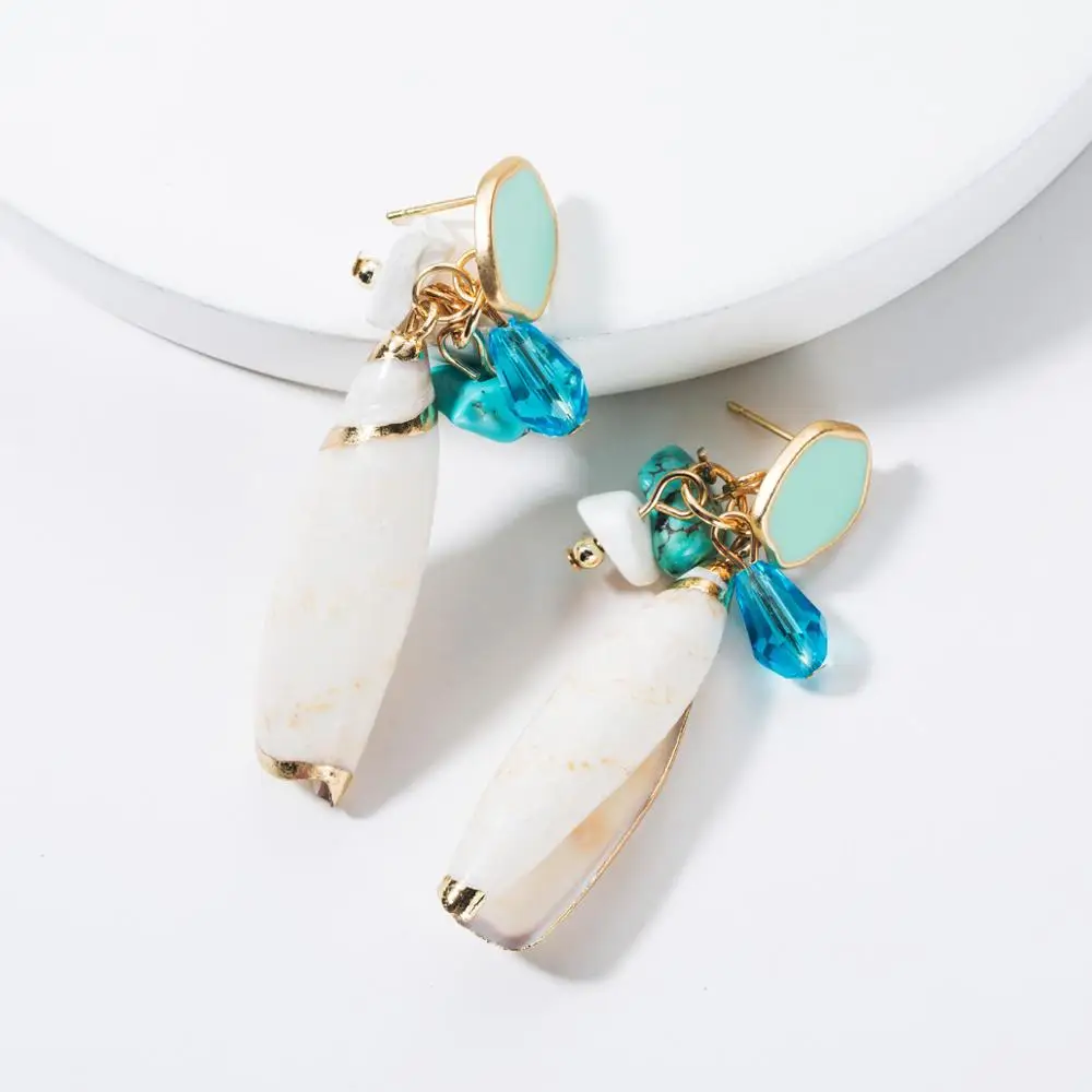 

Retro Natural White Long Conch Shell Drop Earring For Women Enamel Rhinestone Statement Ear Dangle Earrings Bohemian Ethnic