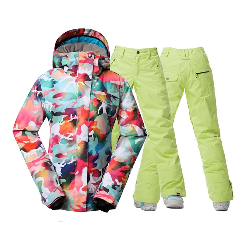 Pic Jacket and Pant Модный Камуфляжный женский зимний костюм одежда 10K водонепроницаемый ветрозащитный лыжный комплект Сноубординг одежда Зимний спортивный костюм для улицы - Цвет: Pic Jacket and Pant
