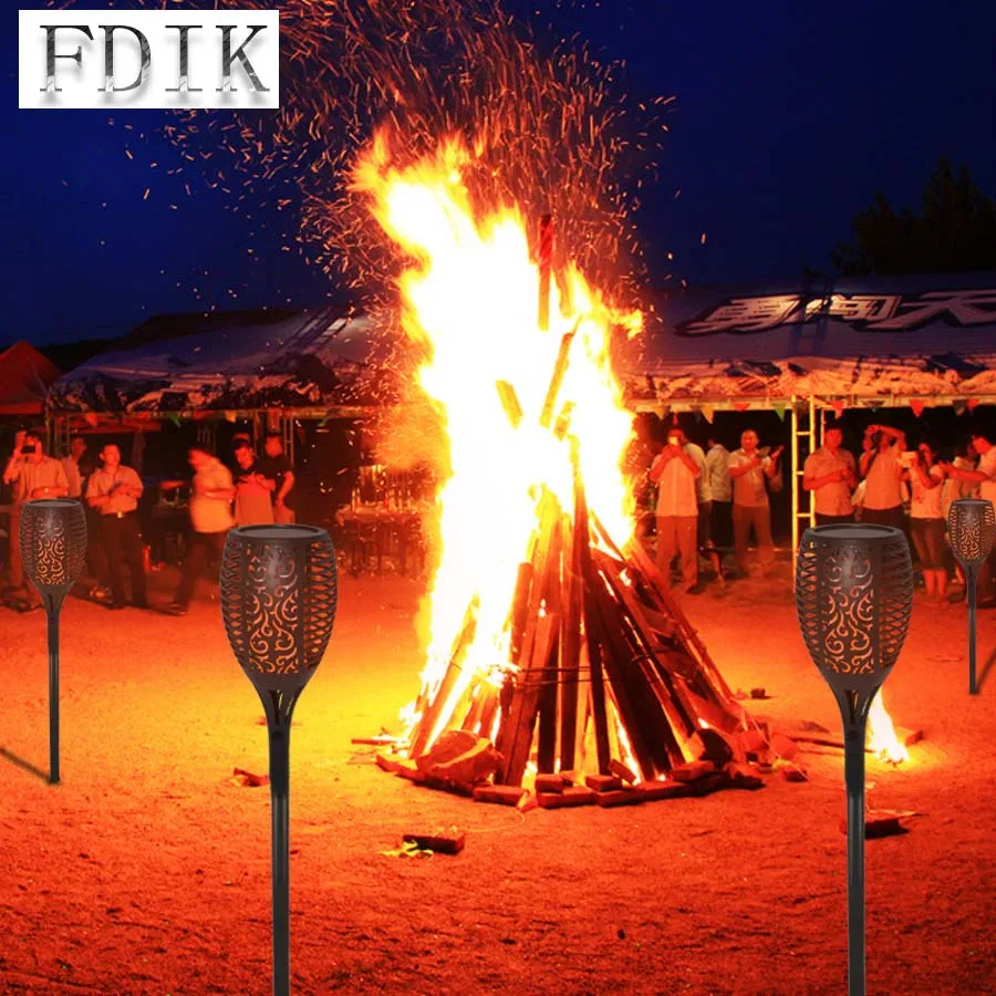 Светодиодный Солнечная пламя лампа IP68 Водонепроницаемый Torch Light лампа газон наземные горения пламени Открытый парк украшения праздник шоу освещения