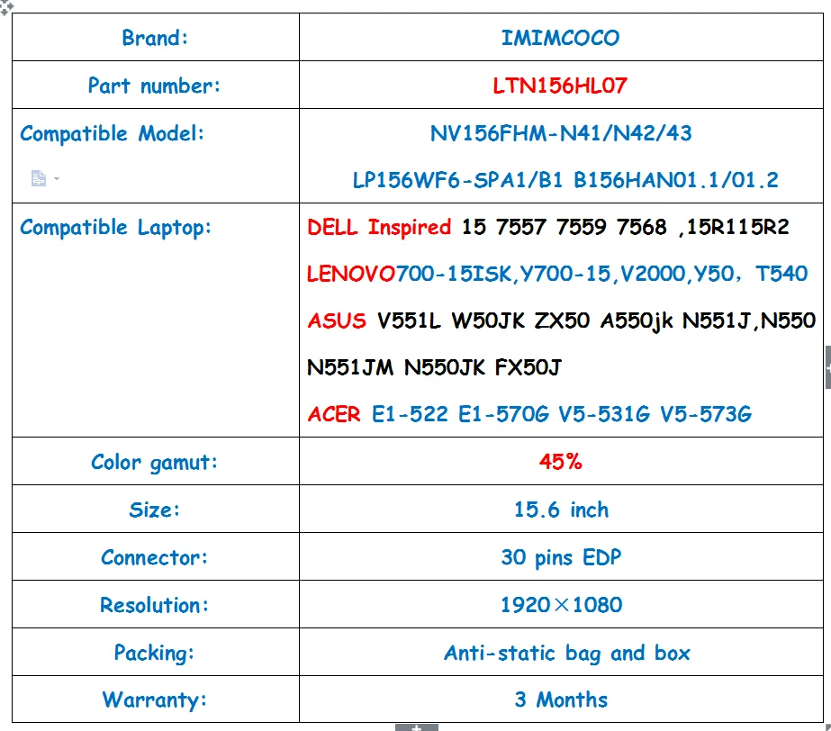 15," FHD ips светодиодный экран LTN156HL07 подходит N156HCE-EBA/ЕАА термо LTN156HL02 LP156WF6-SPA1/B1 B156HAN01.1/01,2