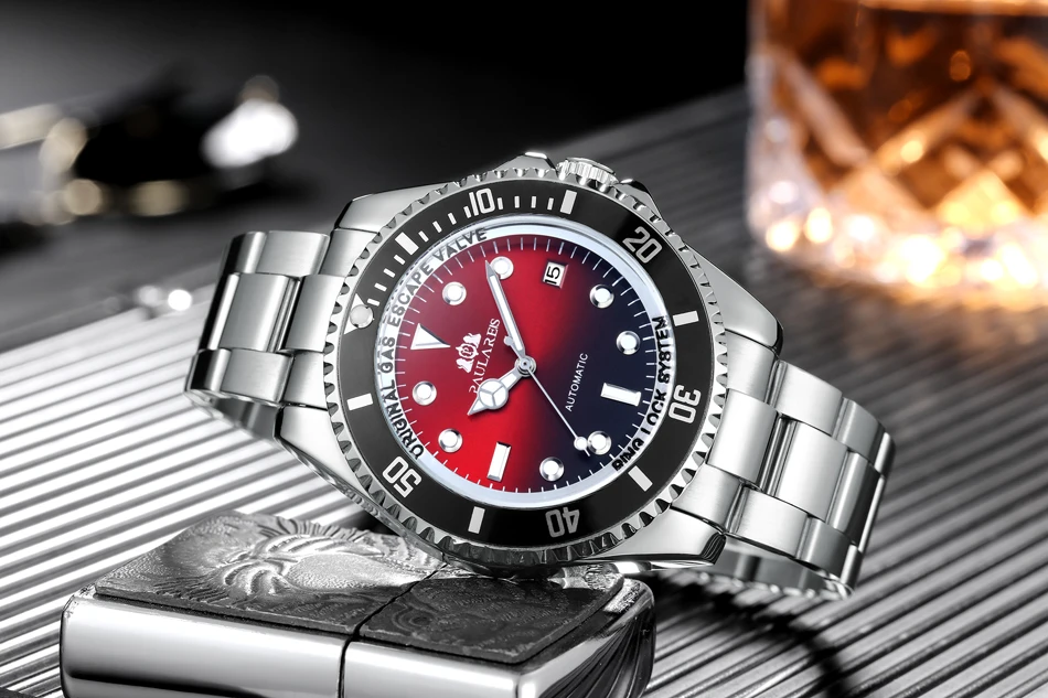 Automatic Self Wind Mechanical Stainless Steel Strap Gold Silver Gradient Black Blue Dial Date Business Men_voghion.com