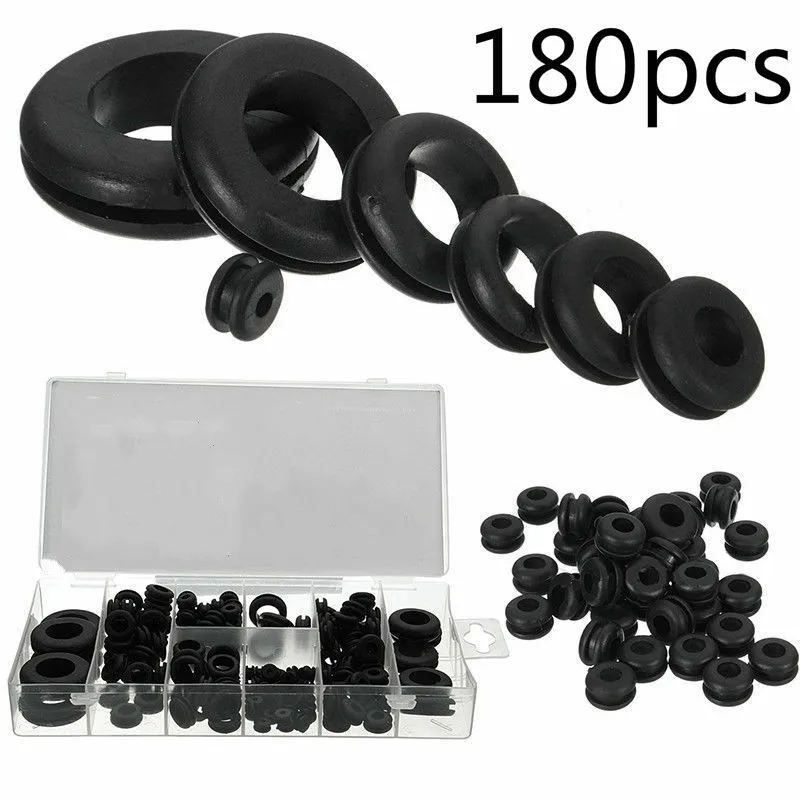 

180pcs Black Rubber Grommet Assortment Sealing Wire Gasket Kit 8 Popular Sizes