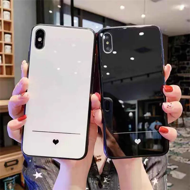 Простой однотонный чехол для телефона из закаленного стекла с сердечком iPhone 11 Pro