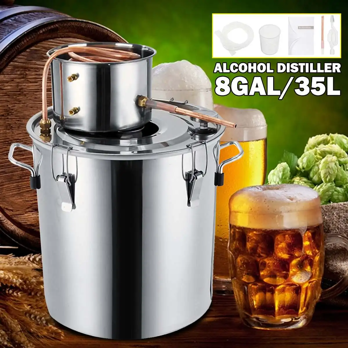 

35L Distiller Moonshine Alcohol Stainless Copper DIY Home Water Wine Essential Oil Brewing Kit