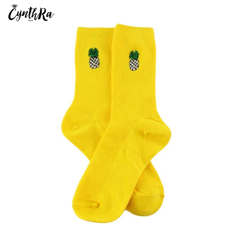 CYNTHRA 4pairs Woman Cute Socks Japanese  Embroidery Fruit Cotton Korean Style Long Tube Retro Female Socks Student Kawaii Hot