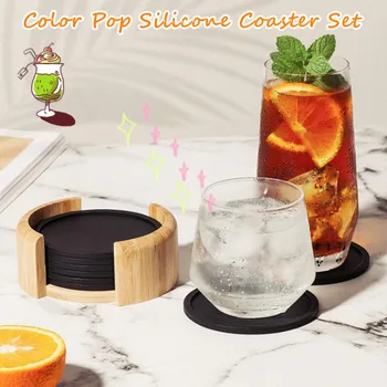 

Color Pop Silicone Coaster Set Pack Reusable High Quality Heat Resistant Round Wine Beer And Drink Coasters Non-slip Coffee Mug