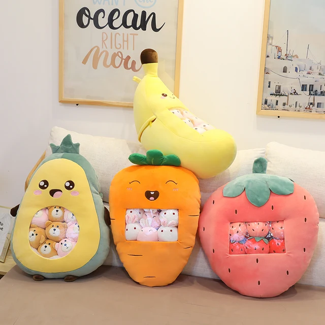 Mignon Oreiller En Peluche Fruits Légumes Jouet Amovible Fraise