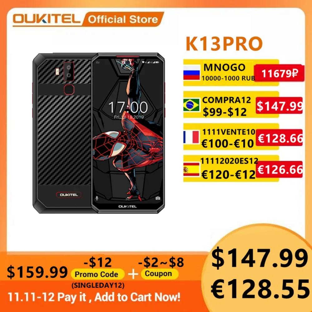 

OUKITEL K13 Pro Android 9.0 Mobile Phone 5V/6A 11000mAh Octa Core 6.41" 19.5:9 Screen 4G RAM 64G ROM OTA NFC Face ID Smartphone