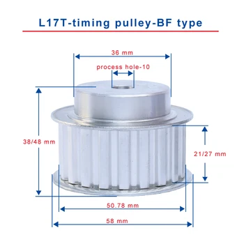 

L-17T Timing Pulley Process Hole 10mm Teeth Pitch 9.525 mm Aluminum Pulley Wheel Slot Width 21/27 mm For 20/25 mm L Timing Belt