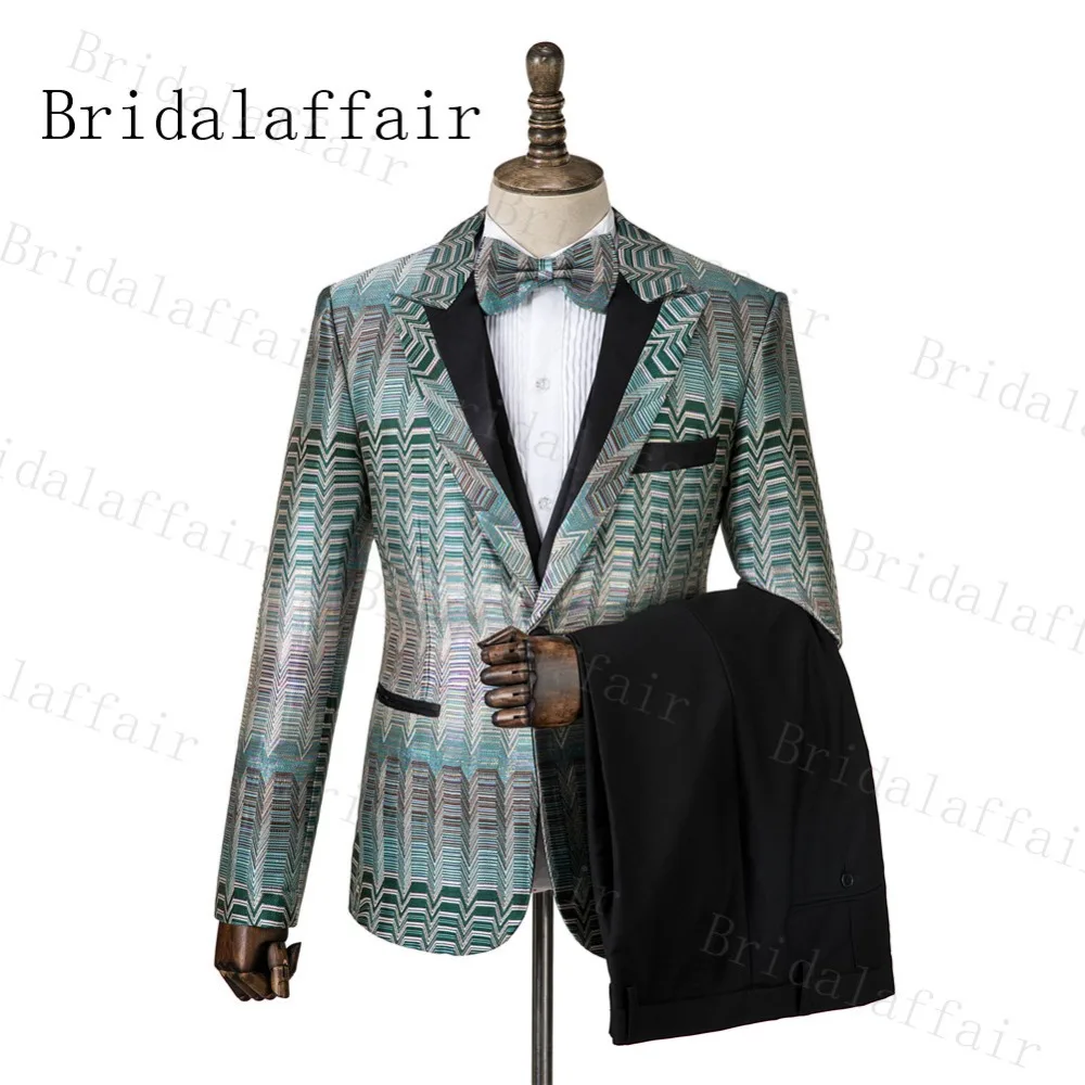 Bridalaffair модные костюмы для мужчин новые дизайнерские серебряные цветные узоры крутые Tuxeos для мужчин вечерние одежда зауженного покроя 3 шт