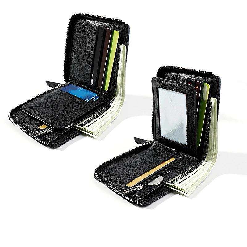 

Men Wallets with Zipper Small Foldable Purses Slim Money Bag Business Wallet Slots Banknote Compartment Multi-function Card Bag