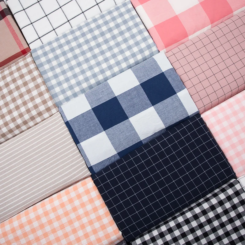 Wash Pure Cotton Fabric 100% Children for Bed Sheets Quilt Covered Clothing Shirt Dress Grid Striped Plaid Cloth Brocade Sewing 5