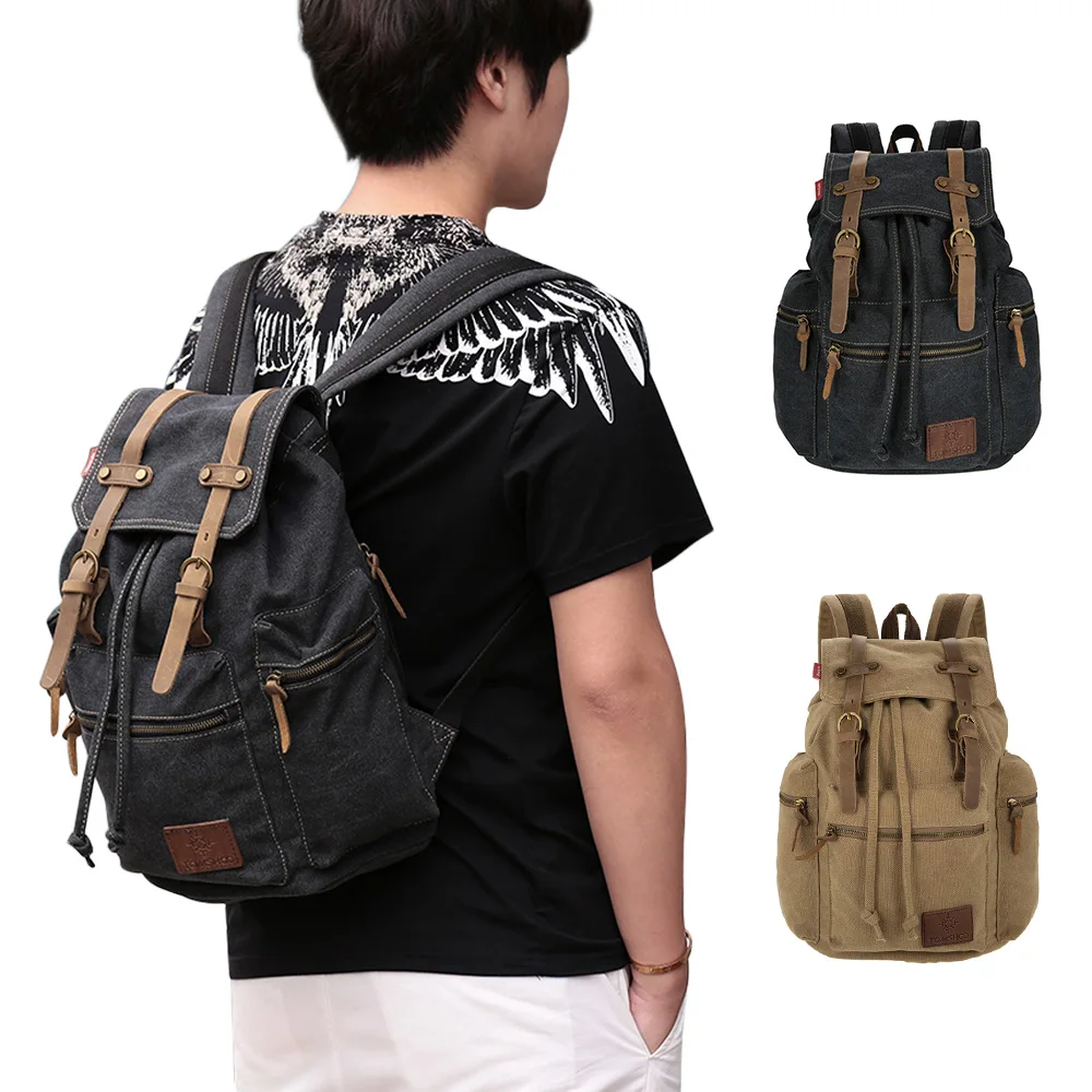 

TOMSHOO Multifunction Shoulder Bag Canvas Backpack Vintage Travel Bag Outdoor Leisure Rucksack Men's Laptop Backpack