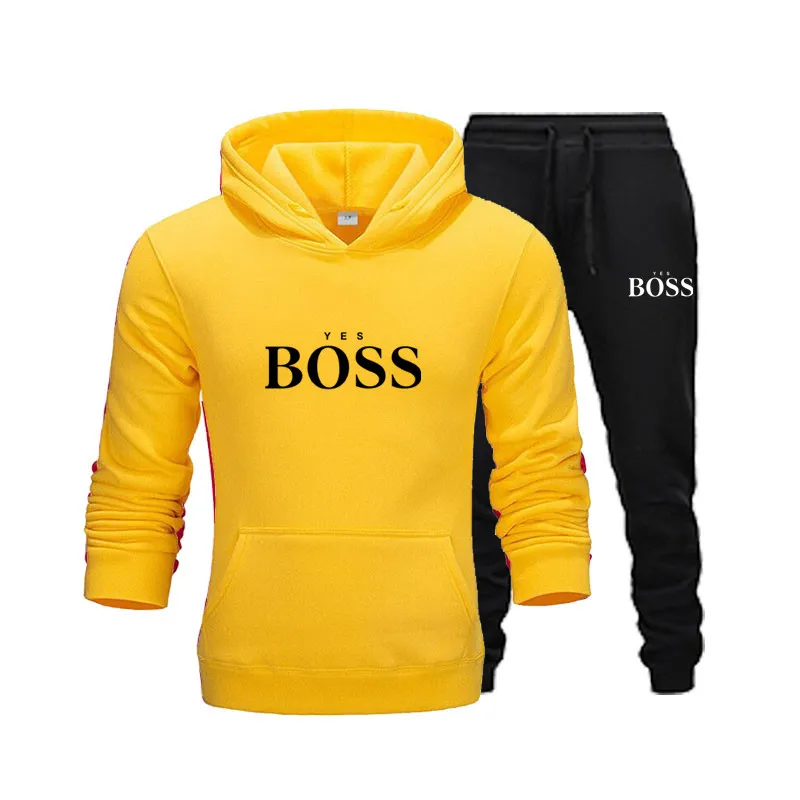Мужской спортивный костюм с капюшоном Yes Boss Повседневная Толстовка и штаны|Спортивные костюмы| |