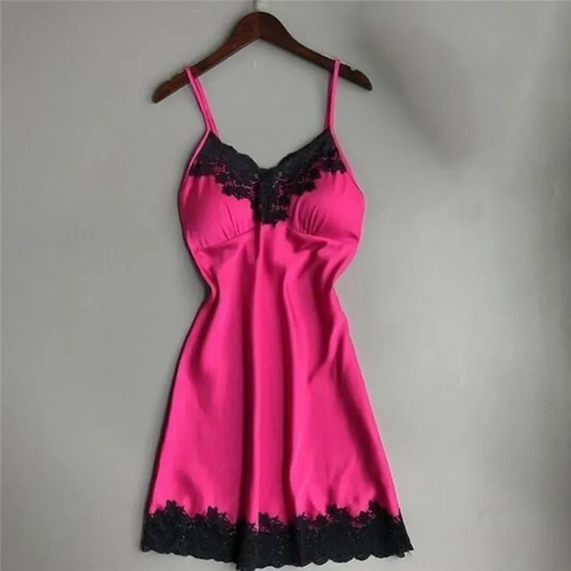 rose red Сексуальное женское белье, шелковое, кружевное, с открытой спиной, на бретельках, одноцветная Пижама для женщин, Babydoll, топы для сна,, женская одежда, ночные платья - Цвет: rose red