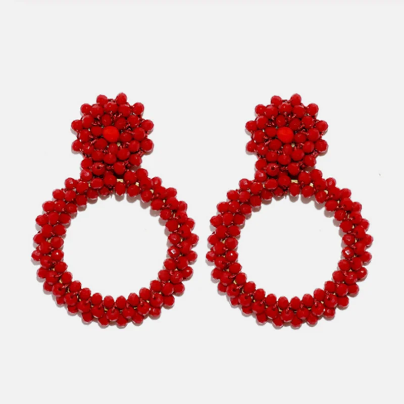 Ztech Red Resin/Crystal Drop Earrings For Women Handmade Fringed Tassel Dangle Statement Wedding Earrings Party Christmas Gift