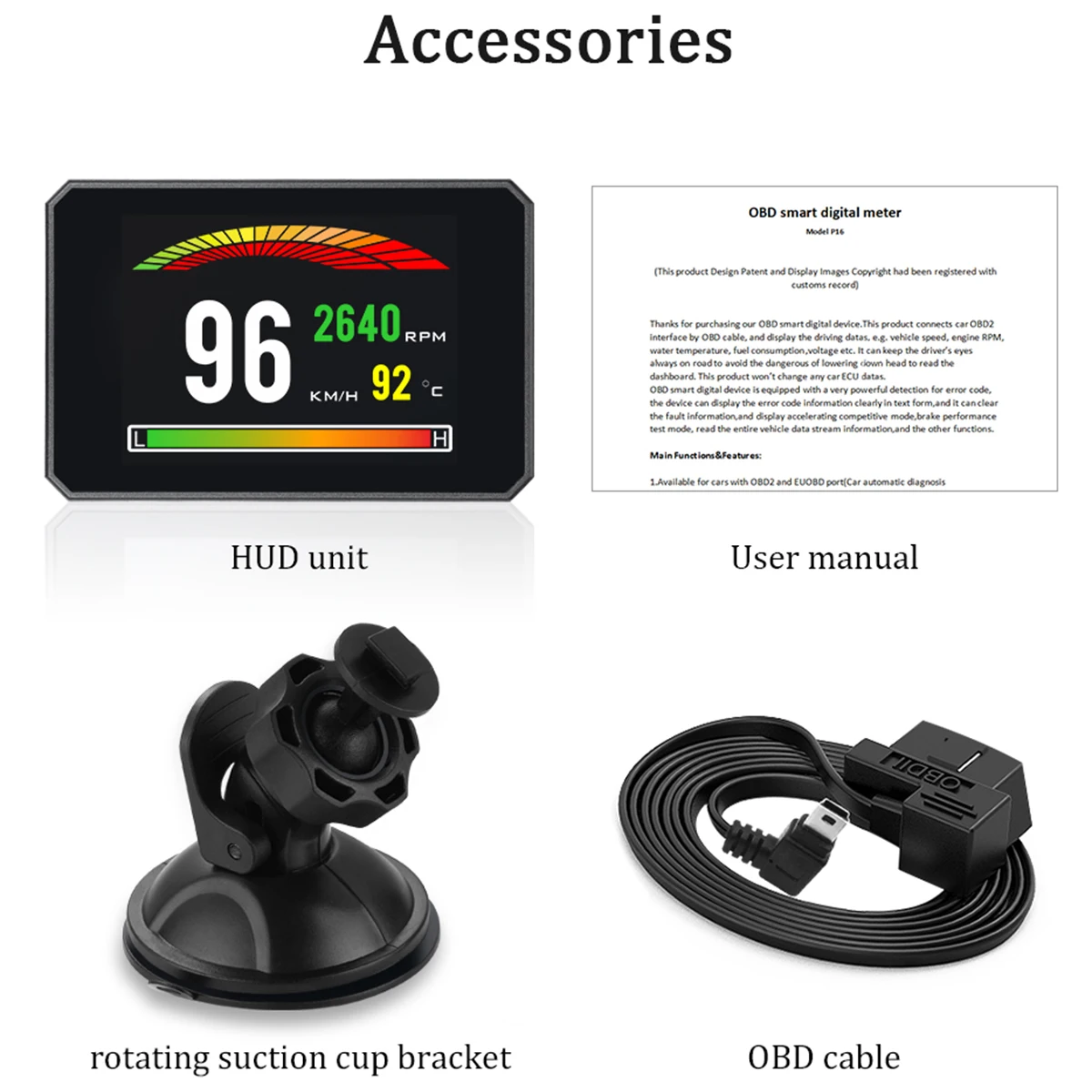 P16 HD цифровой экран TFT HUD Дисплей автомобиля OBD цифровой измеритель сигнализации Скорость диагностический инструмент более Скорость Предупреждение