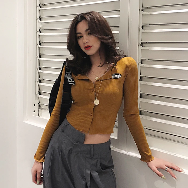 

2019 Spring Summer Women Ruffle Trim Crop Women Glamorous Curve Button Front Top In Fine Rib And Trim