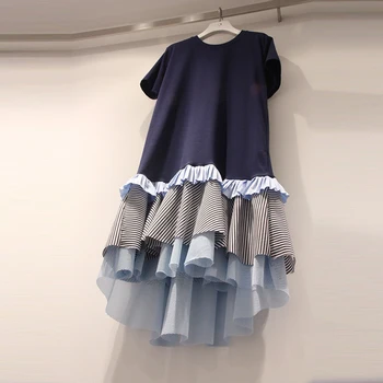 

New Spring and Summer Fashion Long Layered Dress Women's Fashion Mesh Patchwork Stripe Ruffle Dress Plus Size Women Long Dress