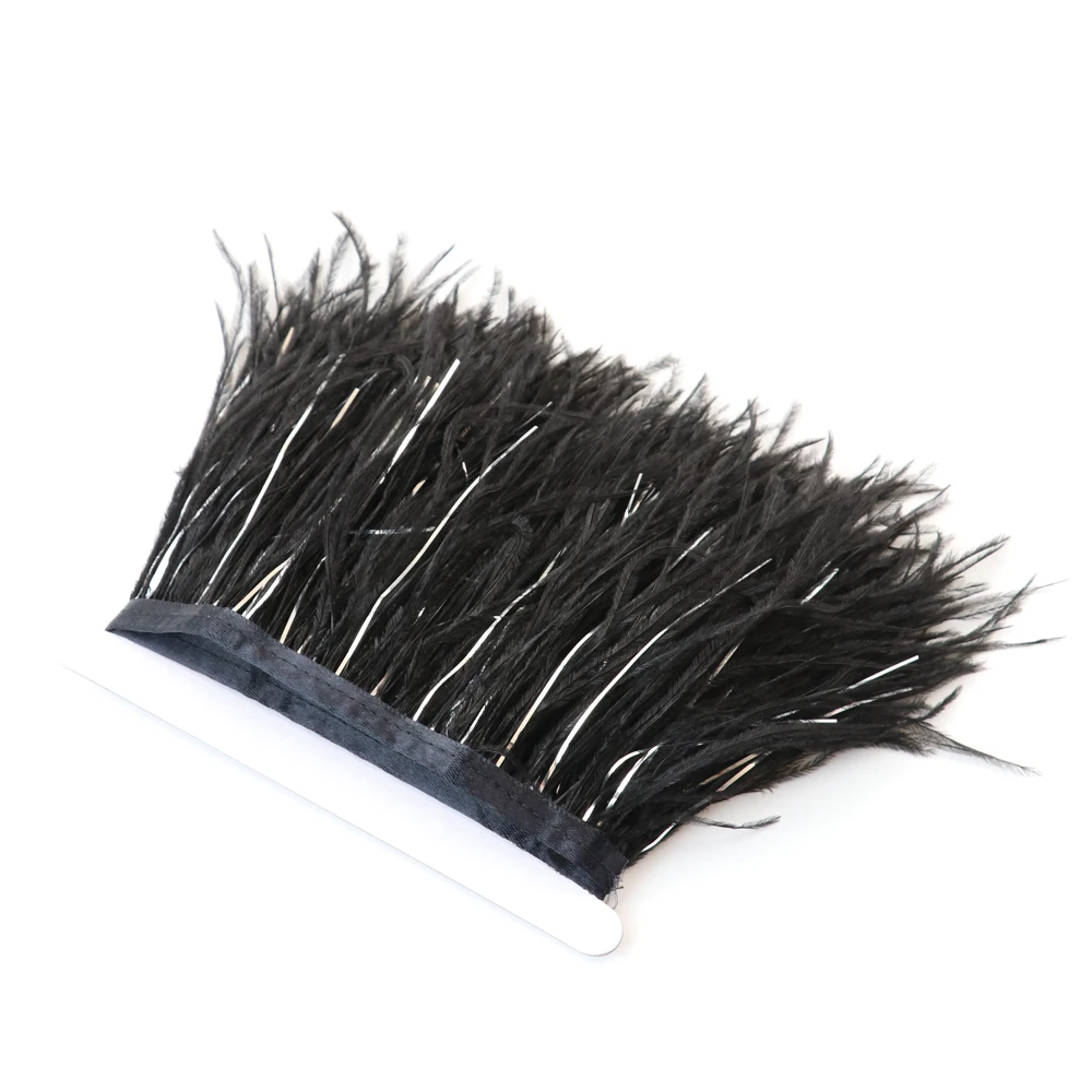 Black Ostrich Feather Trim Natural Feather Ribbon Length 10-15 cm/4-6 inch Wedding Dress Party Clothing Decorative Accessory