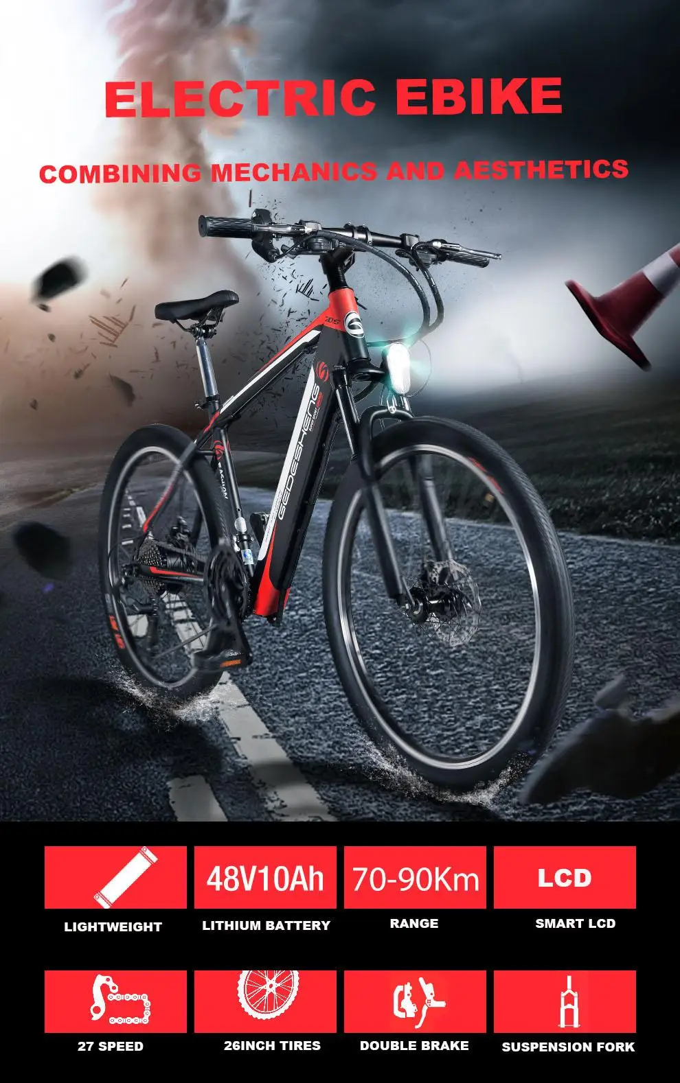 26 дюймов Электрический Ebike скутер горный два колеса электрические велосипеды 27 скорость 90 км мощный электрический велосипед