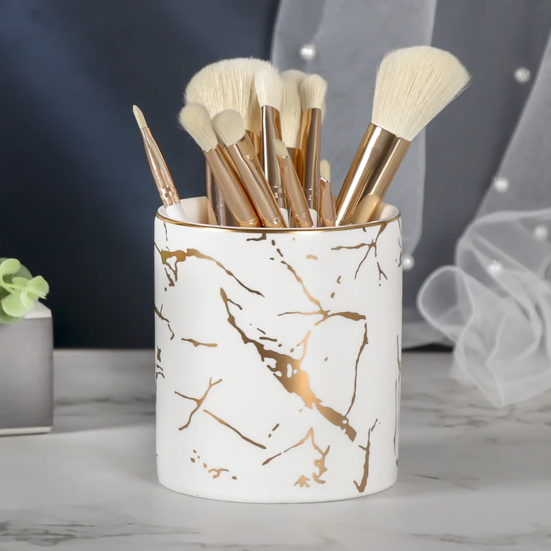 

Ceramic Cosmetics Makeup Brushes Storage Box Cylindrical Case Storage Jar Bottle Lipstick Brush Pen Holder Organizer Storage