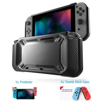 

Case For Nintendo Switch TPU Shockproof Cover +2 PCS Thumb Stick Caps + Hydrofilm Screen Protector For Nintend switch 327#2