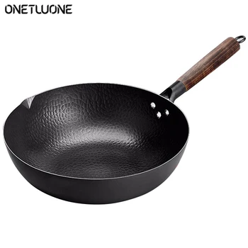 

Chinese wok Iron Wok With wooden handle High Quality Traditional Cookware Iron Wok Non-stick Pan Non-coating Pan