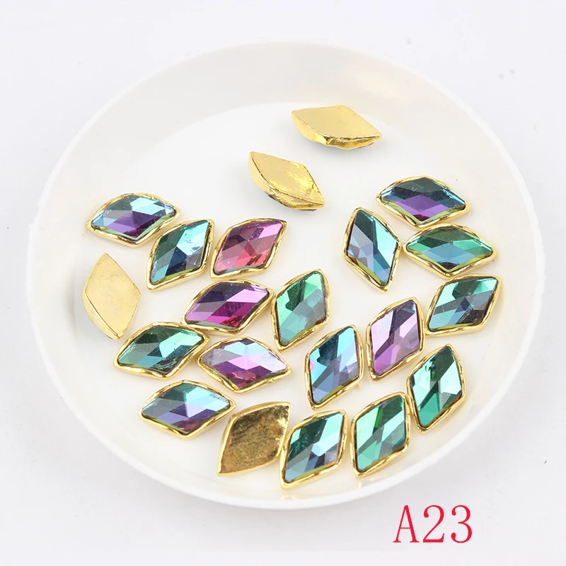 8x10 мм прямоугольные/в виде лошадиного глаза/лунного сплава металлические Стразы для ногтей драгоценные камни Кристаллы/AB алмаз Золотое дно с плоской задней частью Стразы 3D N - Color: A23