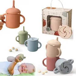 1Pc Food Grade Silicone Cup Straw Cup Snack Cup Panda BPA Free Silicone Baby Bottle Cup Leakproof Toddler Learning Cup Gift