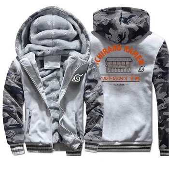 

Japanese Anime Ichiraku Ramen NARUTO Jackets Men Hoodies Sweatshirt 2019 Winter Thick Feece Zipper Coats Sportswear Camo Outwear
