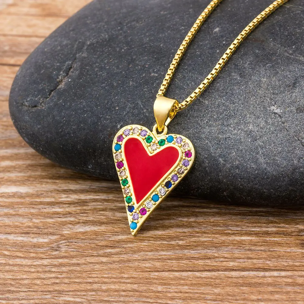 Classic Heart Pendant Necklaces Women Men Hip Hop Jewelry Red/Black/White Color Include Chain Rhinestone Necklace Gifts