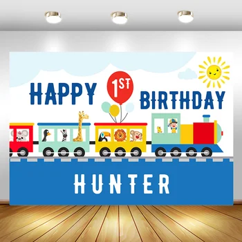 

Happy 1st Birthday Backdrop for Animal Train First Birthday Party Decorations Banner Supplies Photography Background
