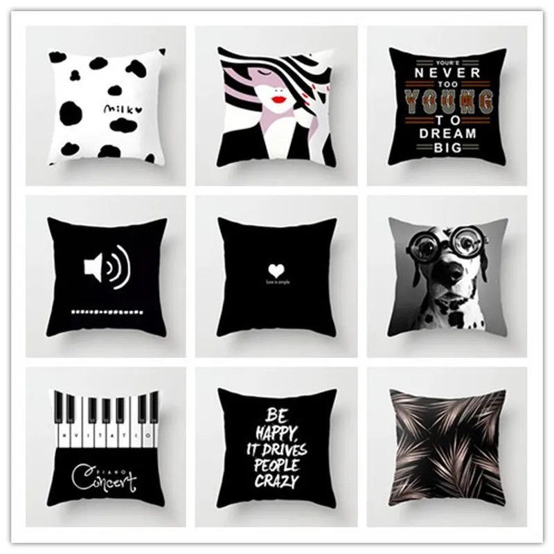 

New black and white simple geometric super soft polyester printing pillow covers home decor office chair pillow cushion cover