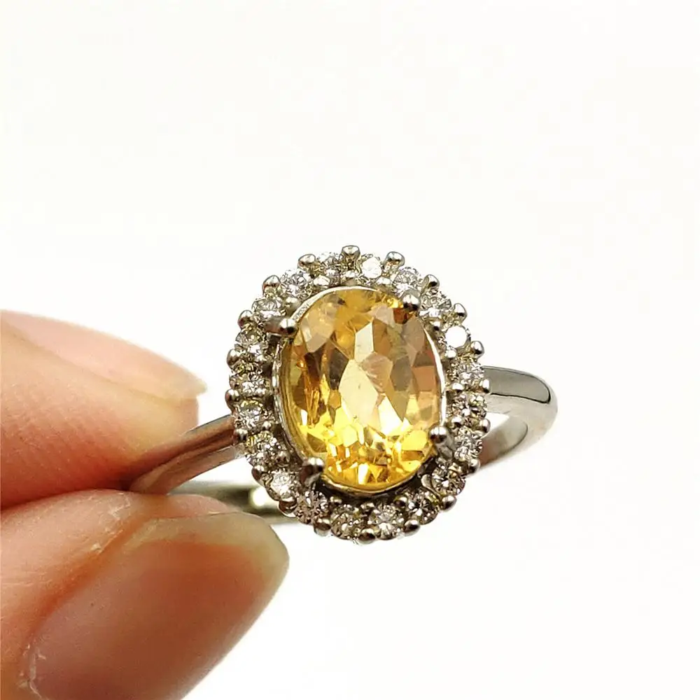 

Natural Yellow Citrine Quartz Adjustable Ring 10x8mm 925 Silver Ring Woman Man Clear Cut Faceted Bead Wealthy Stone AAAAA