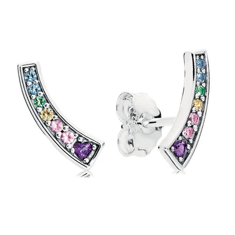

925 Sterling Silver Earrings For Women Multi-Color Arcs Stud Earrings with Crystal Girl Gift fit Lady Fine Jewelry