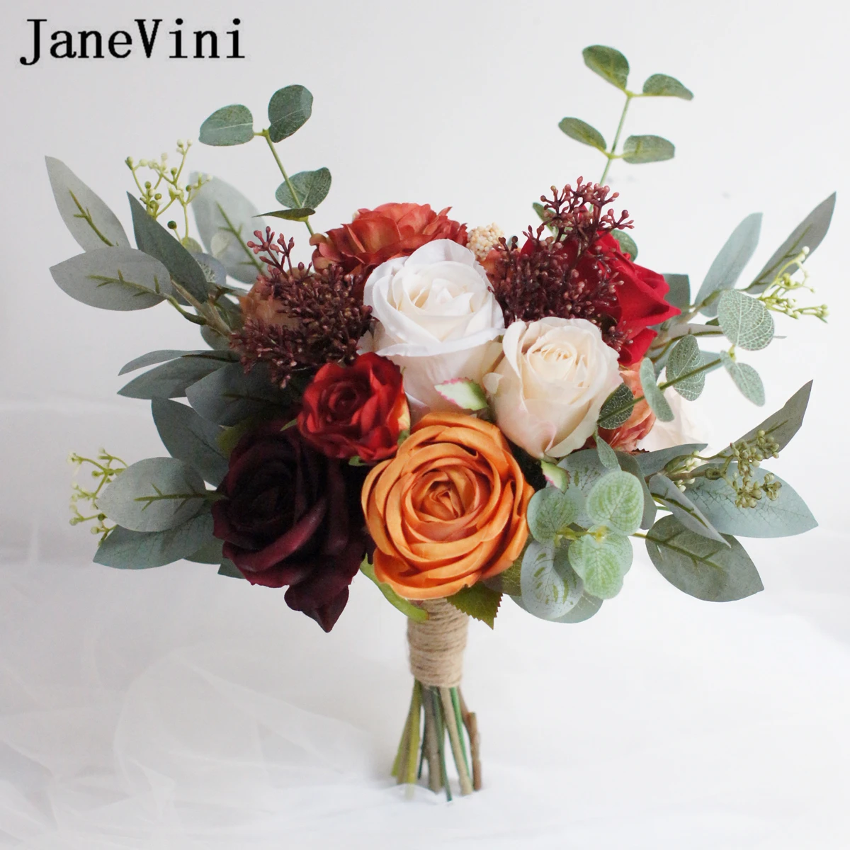 janevini-vintage-fall-handmade-bridal-bouquets-dark-red-coffee-color-silk-roses-bride-holding-flower-outdoor-wedding-accessories