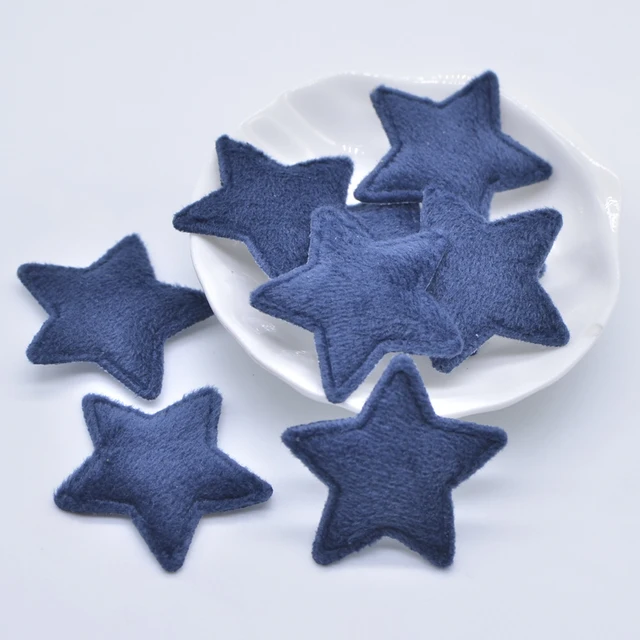 50Pcs/lot 38mm Padded Plush Furry Felt Star Applique for DIY Headwear Hair Clips Bow Accessories Handmade Baby Clothes Hat Decor Royal Blue