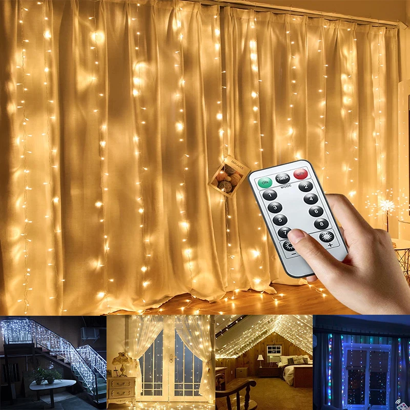 

3M LED Curtain Lights Fairy String USB Remote Control Christmas New Year Party Wedding Decorations for Living Room Window Home