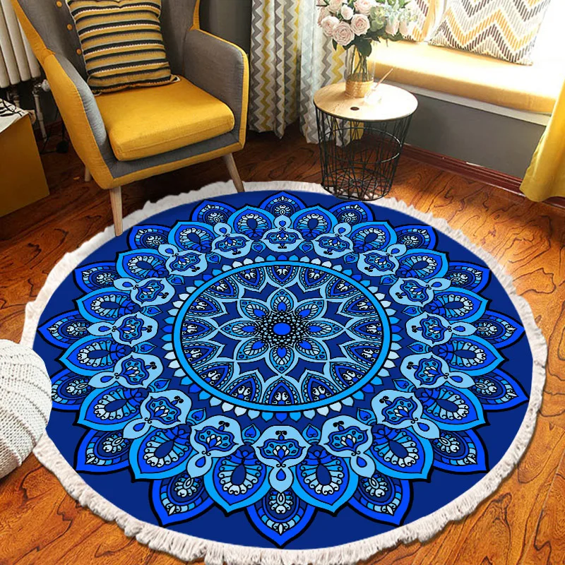 ​Home Decor Retro Bohemian Round Carpet Hand Woven Cotton Linen Carpet Rug Bedside Rug Geometric Floor Mat Living Room Carpet