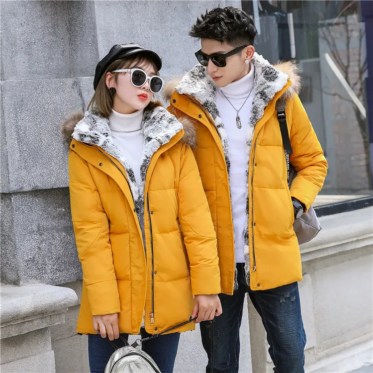 5XL куртка из белой утиной кожи, зимнее пальто, Женское пальто из гусиного пера, длинная куртка из меха енота, утепленная теплая зимняя куртка XL, Женская парка - Цвет: Fluffy Neck Yellow