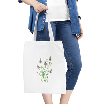 

Flower Plants Printing Tote Bag Women Canvas Shopping Bags Vegetarian Flowers Printing Eco Friendly Handbag Tote Bags