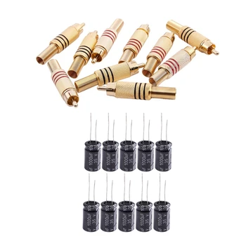 

10 Pcs 1000UF 35V Radial Aluminum Electrolytic Capacitors 13mm x 21 mm & 10Pcs Gold Tone Male RCA Plug o Connector Metal Spr