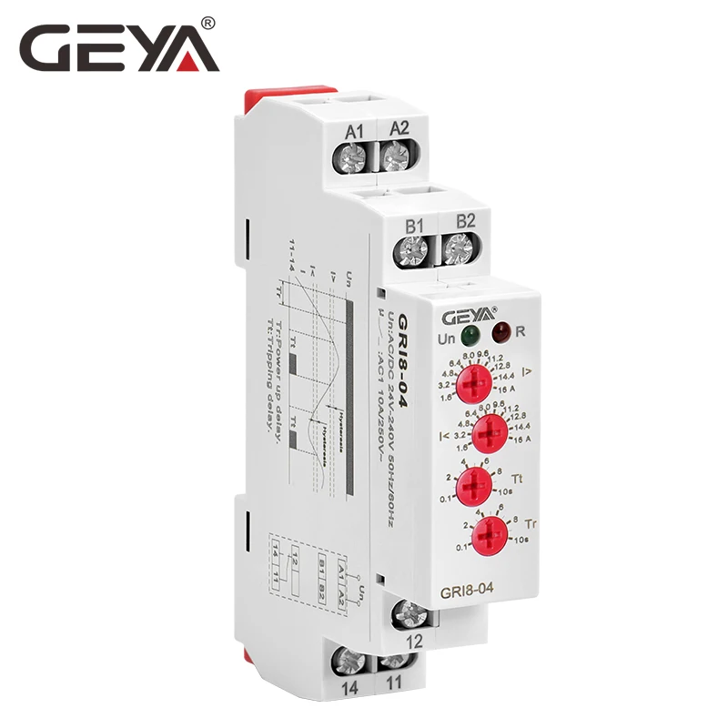 

GEYA GRI8-04 Over Current and Under Current Monitor 0.05A 1A 2A 5A 8A 16A Current Monitoring Relay 24V-240VAC/DC